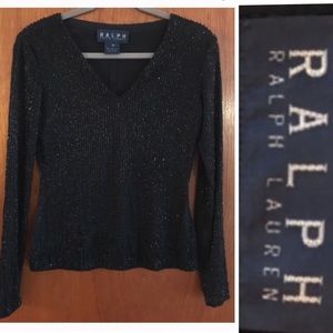 VTG Ralph Lauren Beaded Formal Black Top